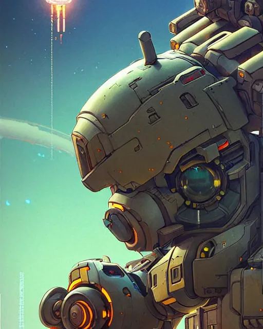 Image similar to bastion from overwatch, character portrait, portrait, close up, concept art, intricate details, highly detailed, vintage sci - fi poster, retro future, in the style of chris foss, rodger dean, moebius, michael whelan, katsuhiro otomo, and gustave dore