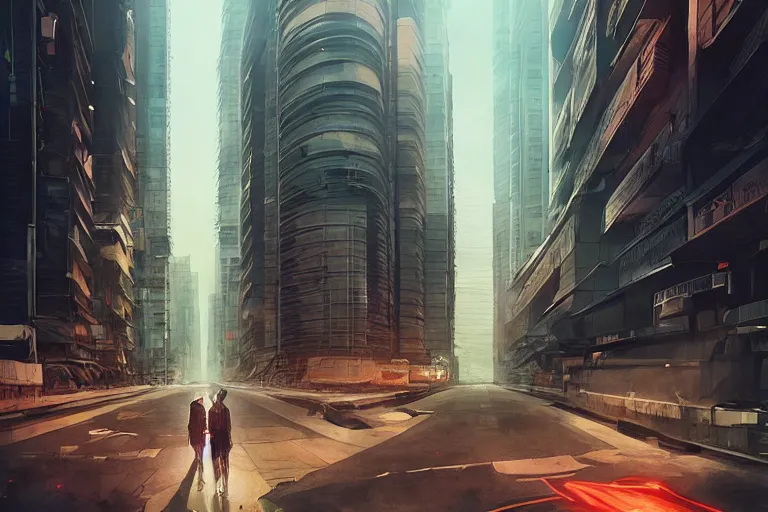 Prompt: dystopian singapore empty street, by wlop, poster, anime key visual,