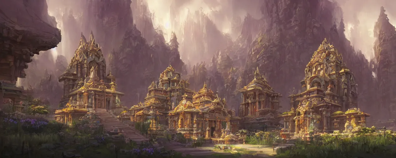 Image similar to A beautiful temple in the end of time ,by Tyler Edlin, Trending on artstation,