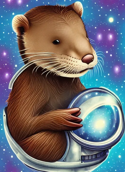 Prompt: a portrait of a cute otter with a space helmet, swimming through a beautiful galaxy, detailed, artstation