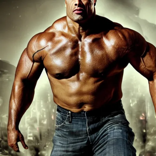 Prompt: the rock but hes very fat