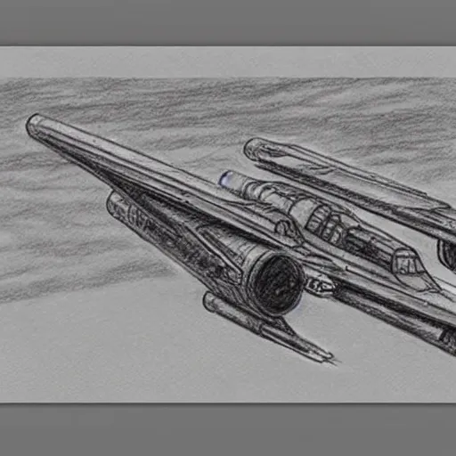 Image similar to X-Wing concept art sketch pencil paper Ralph McQuarrie