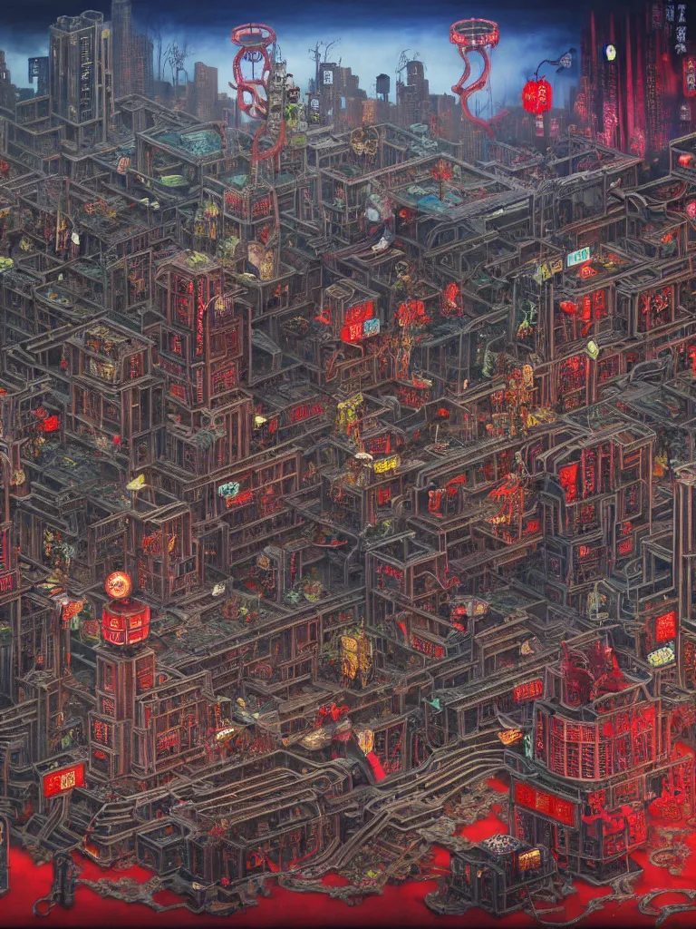 Prompt: realistic detailed image of Horror Machine Consuming A city by Hou Yimin, Dan Howard, Allan Houser, Alice Hunt and Peter Hurd, Neo-Pagan, rich deep colors. Painting by Byun Shi Ji and Jiang Feng masterpiece