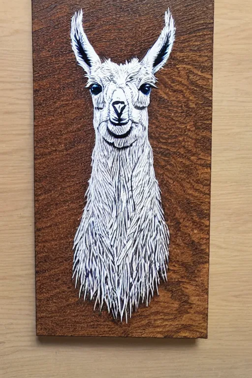 Image similar to fract wood burning lichtenberg figure llama portrait