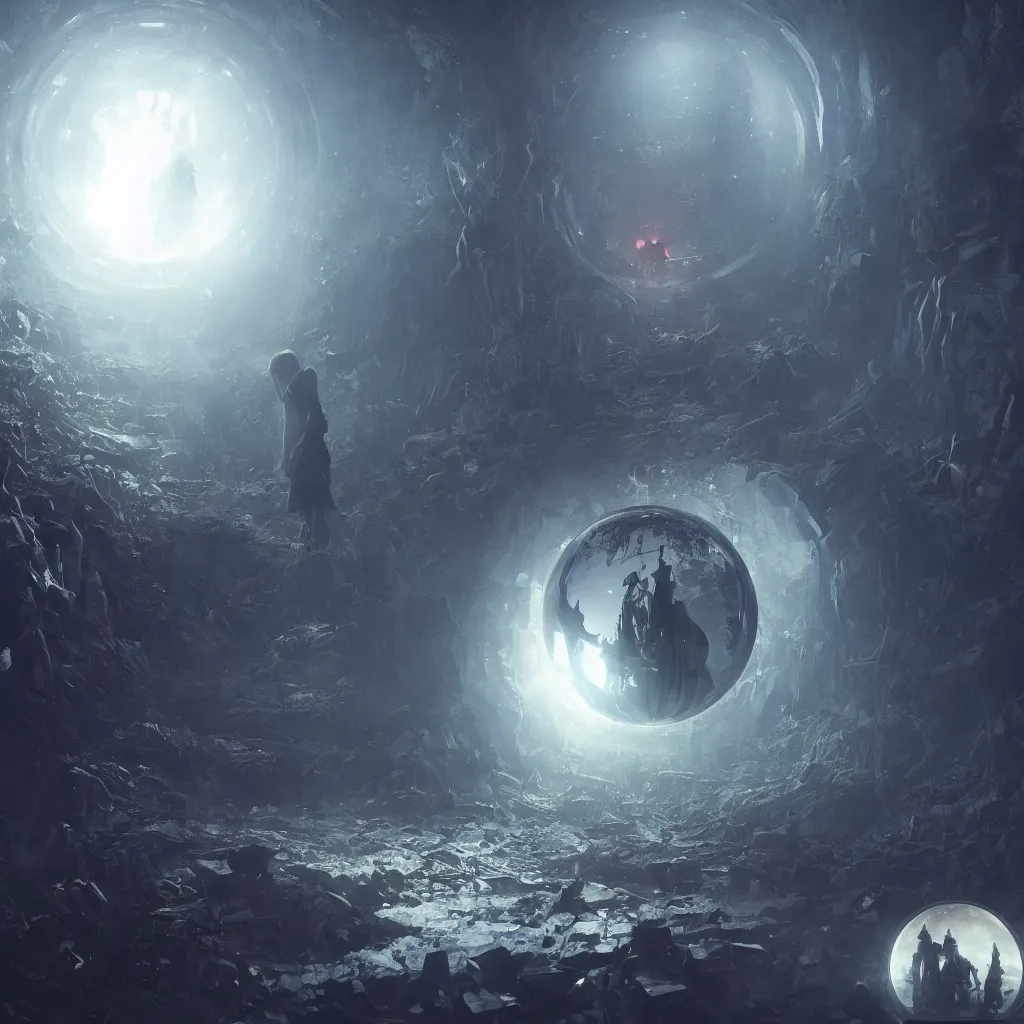 Prompt: a tiny world inside a crystal ball by greg rutkowski, sung choi, mitchell mohrhauser, maciej kuciara, johnson ting, maxim verehin, peter konig, bloodborne, 8 k photorealistic, cinematic lighting, hd, high details, dramatic, dark atmosphere, trending on artstation
