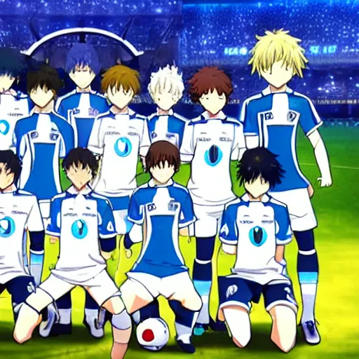 Image similar to olympique de marseille soccer team, anime style like fate/stay night