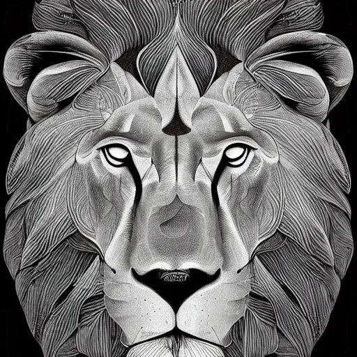 Image similar to a philosophical lion, an ultrafine detailed painting by james jean, high contrast greyscale, behance contest winner, vanitas, angular, altermodern