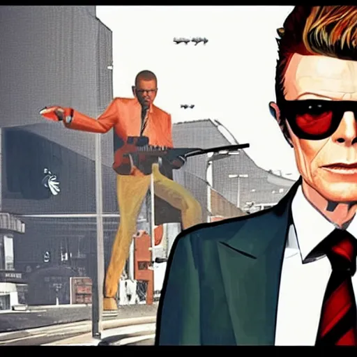 Prompt: David Bowie in gta v loading screen artwork