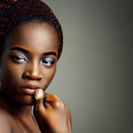 Image similar to Photo of a African woman ,bold, self confidence, cinematic, light makeup focus