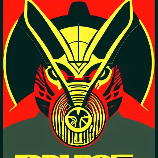 Image similar to shepard fairey poster of modern moloch