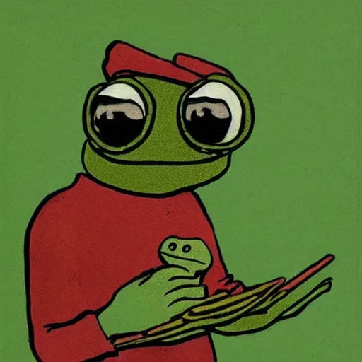 Image similar to pepe the frog, realistic old photograph