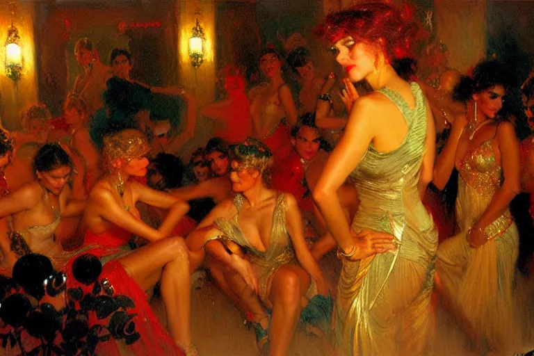 Image similar to 9 0's ibiza party, night, painting by gaston bussiere, craig mullins, j. c. leyendecker