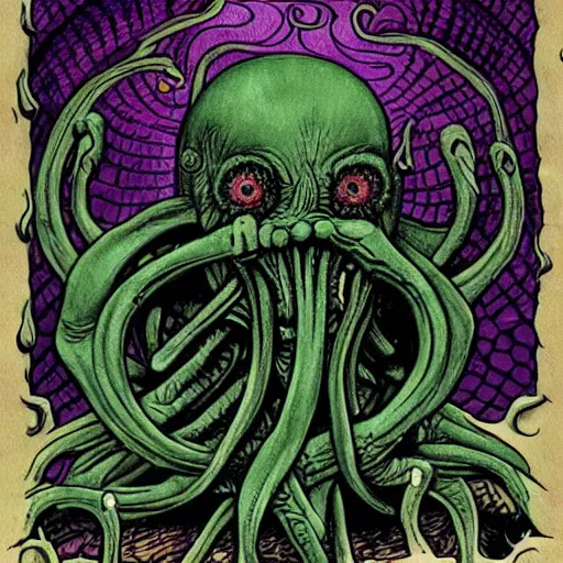 Prompt: Humanity is consumed by Cthulhu, Giger, Lovecraft, colored.