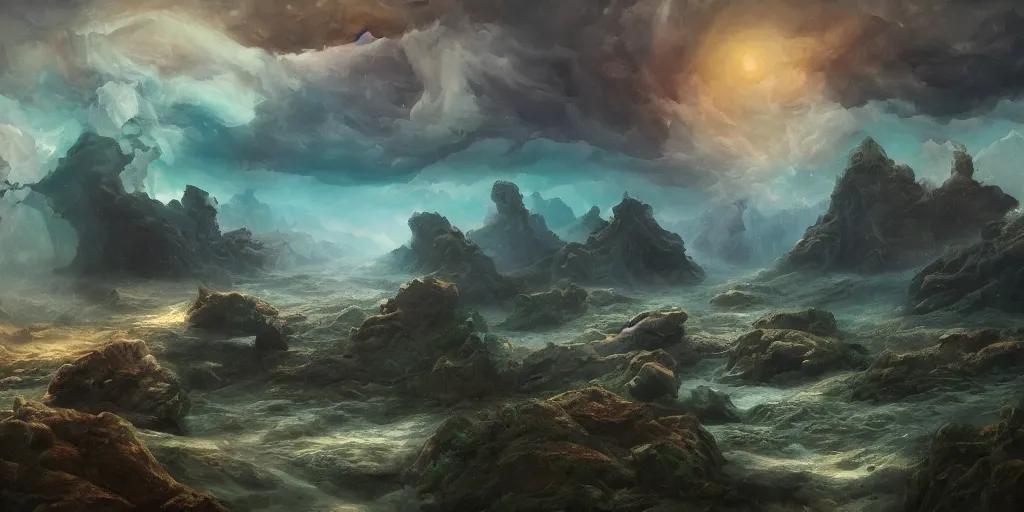 Image similar to A surreal dream landscape, metaverse, cinematic lighting, detailed oil painting, 8k