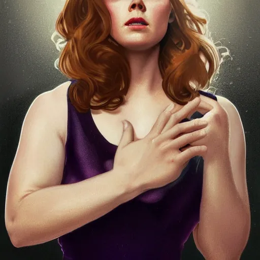 Prompt: Amy Adams showing a ring on correct female hand in ice hockey glove, realistic, digital painting, portrait, elegant, cinematic lighting, mysterious, highly detailed, artstation, concept art, illustration, smooth, sharp focus, editor's pickup, trending on artstation, trending on deviantart, alphonse mucha, WLOP