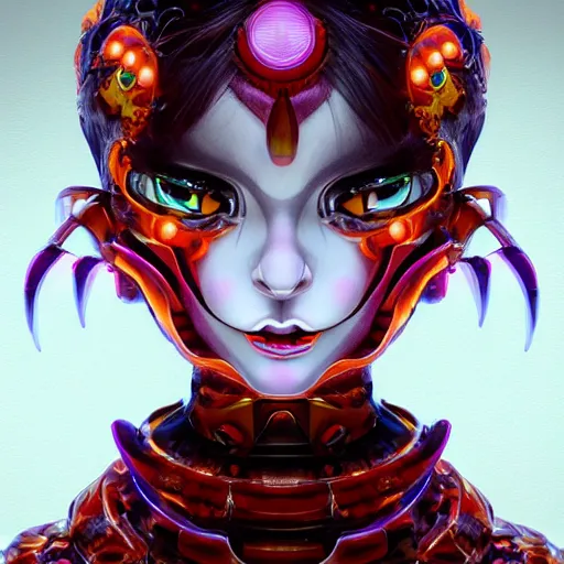 Image similar to a clowork female japanese demon naraka robot diffuse lighting fantasy intricate elegant highly detailed lifelike photorealistic digital painting artstation