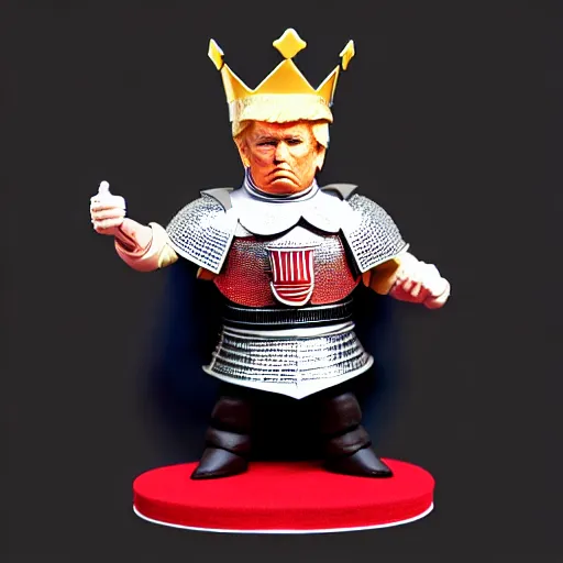 Image similar to full - body - front - shot, donald trump, knight'armor, crown