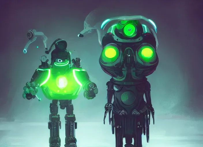 Image similar to cyber penguin fallout 4, glowing green eyes, humanoid body, claws, horror scene, artgerm, rutkowski, tooth wu, beeple, and intricate