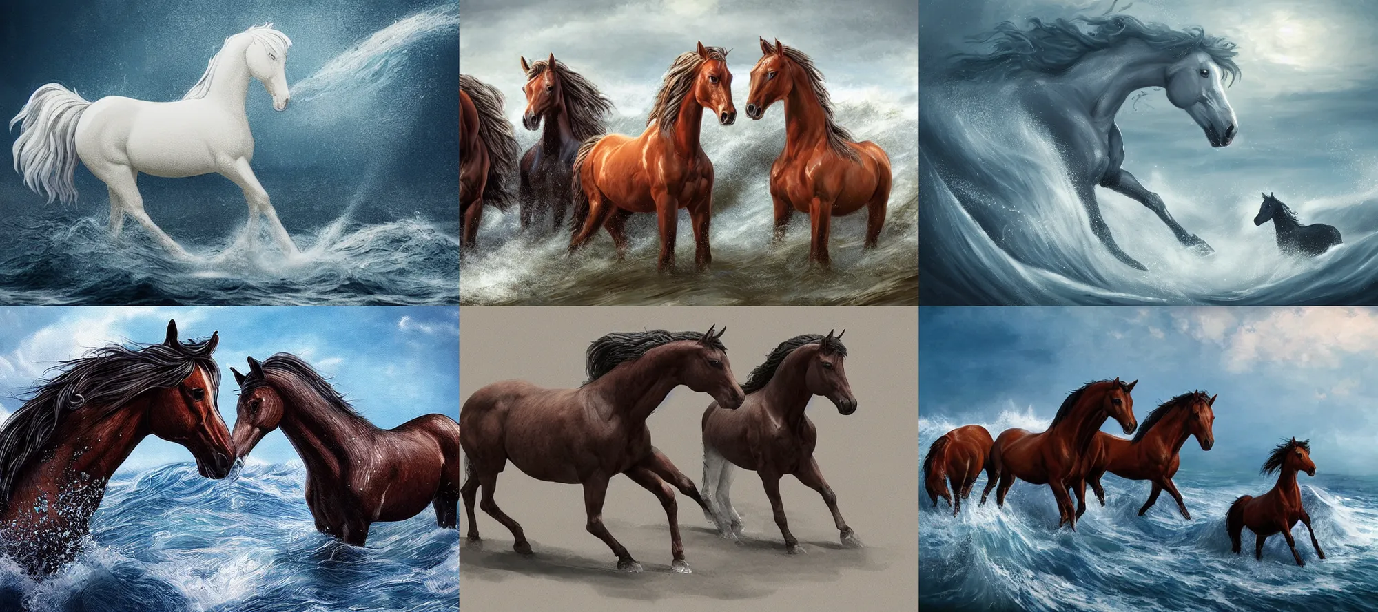 Prompt: horses made out of waves, artstation