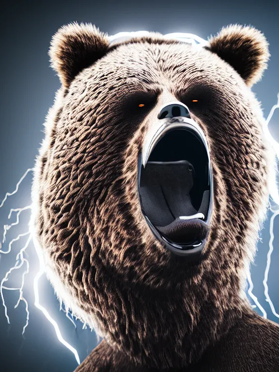 Prompt: photo of punk rock grizzly bear, hyperrealism, volumetric lightning, high detail, 4 k, octane render, behance