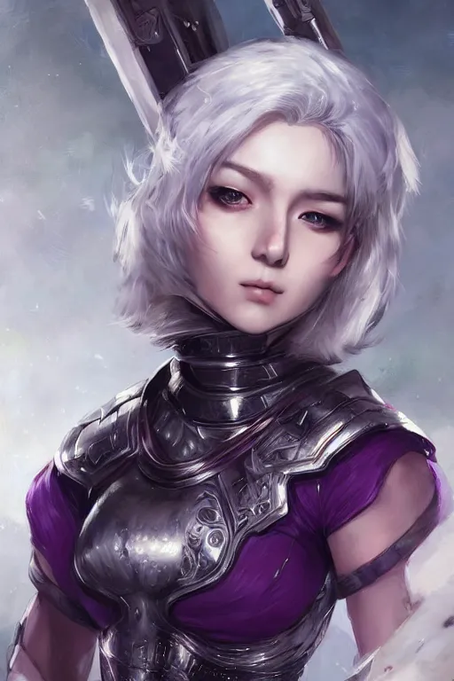 Image similar to A realistic anime portrait of a short white haired female rogue wearing an intricate medium armor, middle eastern, purple eyes, digital painting, by Stanley Artgerm Lau, Sakimichan, WLOP and Rossdraws, digtial painting, trending on ArtStation, SFW version