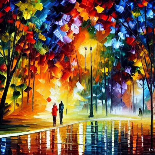 Prompt: a painting by leonid afremov and johannes itten