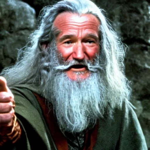 Image similar to Robin Williams playing Gandalf in Lord-of-the-Rings, screenshot