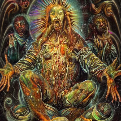 Image similar to the transcendent being embodying chaos, photorealistic, detailed photography, divinity, awful, cosmic horror, religious art