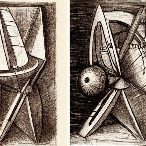 Prompt: sketches of a time travel machine designed by leonardo da vinci