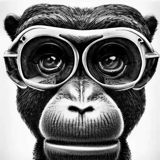 Prompt: portrait of a monkey made of bike parts, black and white, trending on artstation, hd