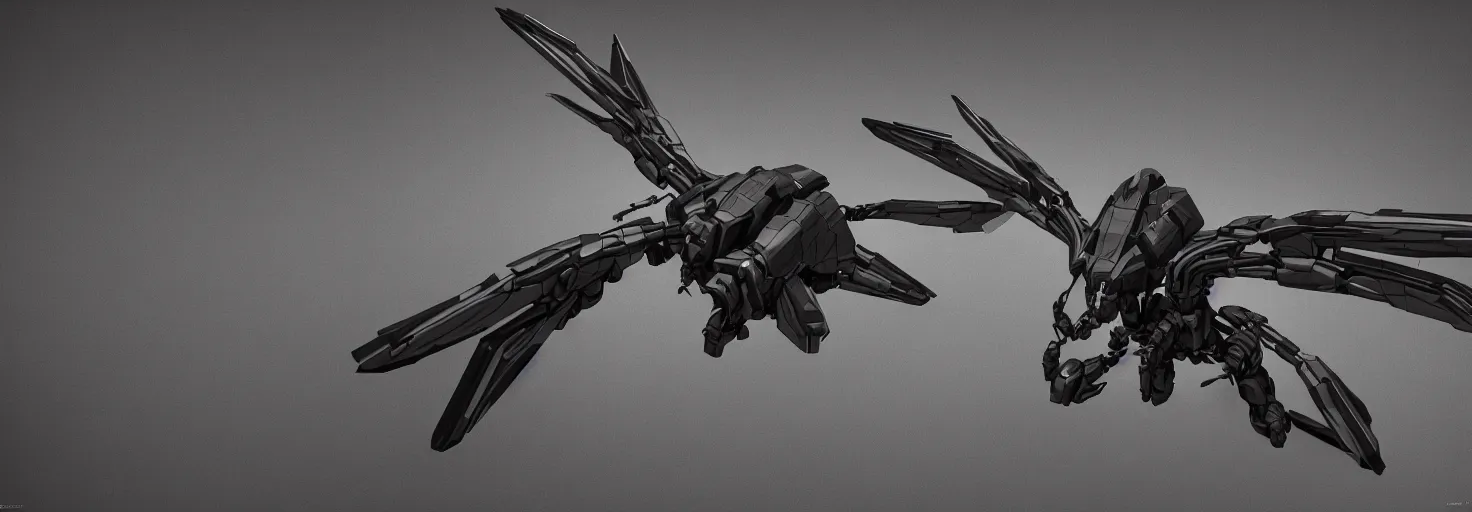 Image similar to symmetry!! a mechanized dragonfly with it's wings spread, gunmetal grey, top down view!! very symmetrical, mecha, jet fighter, space shuttle, robotic, highly detailed, artstation, super realistic, unreal engine