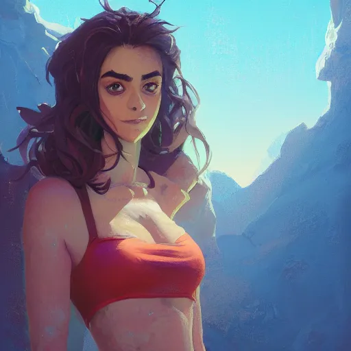 Image similar to portrait of besutiful woman in bathing suit, maya ali mage, gloomhaven, dynamic lighting, gaudy colors, octane render aesthetic, matte painting concept art, official fanart behance hd artstation by jesper ejsing, by rhads and makoto shinkai and lois van baarle and ilya kuvshinov and rossdraws