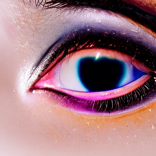 Prompt: Liminal space in outer space, eye macro photography!!!!!, eye makeup!!