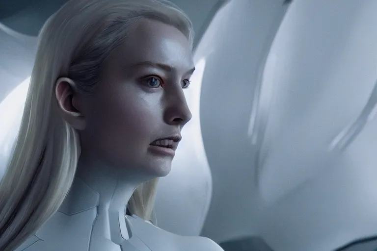 Image similar to VFX movie of a futuristic space woman model gorgeous portrait in inhuman future spaceship, beautiful natural skin natural lighting by Emmanuel Lubezki