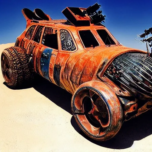 Prompt: a madmax car in jodorowsky style