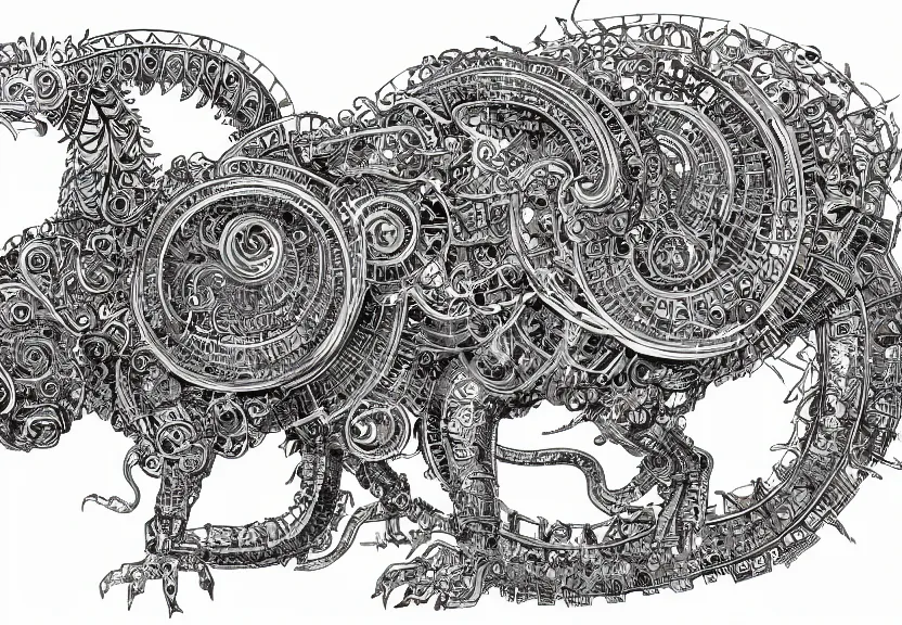 Prompt: 1 / 4 schematic blueprint of highly detailed ornate filigreed convoluted ornamented elaborate cybernetic rat, full body, character design, inside frame, middle of the page, art by da vinci