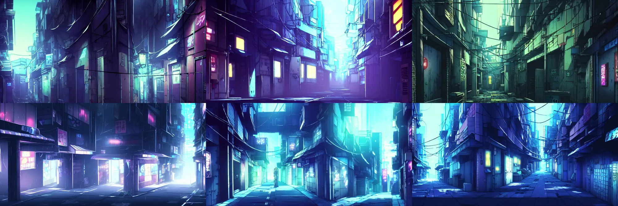 Prompt: anime background art close up of a city alleyway police tape investigation in the atmospheric cyberpunk anime film, at night with lights, screenshot in the anime series ergo proxy, hazy and dreary