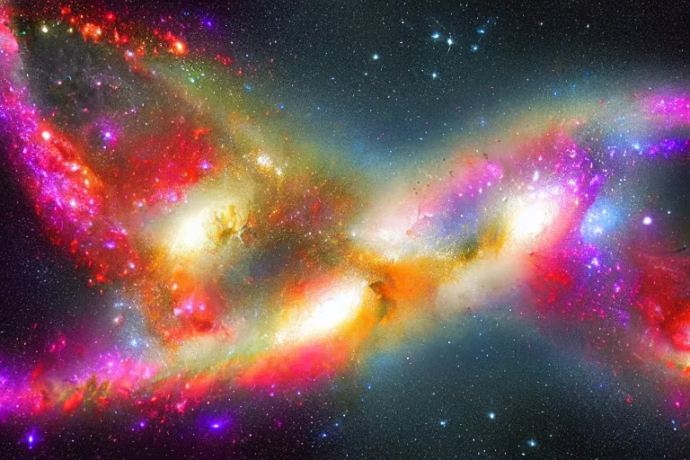 Image similar to Two galaxies colliding with each other, highly detailed, digital art