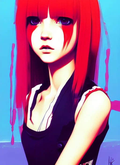 Image similar to a portrait of a pretty sewer punk young lady by ilya kuvshinov