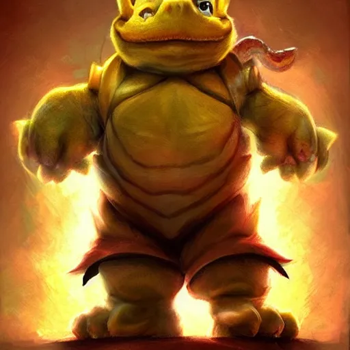 Image similar to bowser from super mario as realistic yellow turtle character art portrait, matte fantasy painting, deviantart artstation, by jason felix by steve argyle by tyler jacobson by peter mohrbacher, cinema c 9. 0