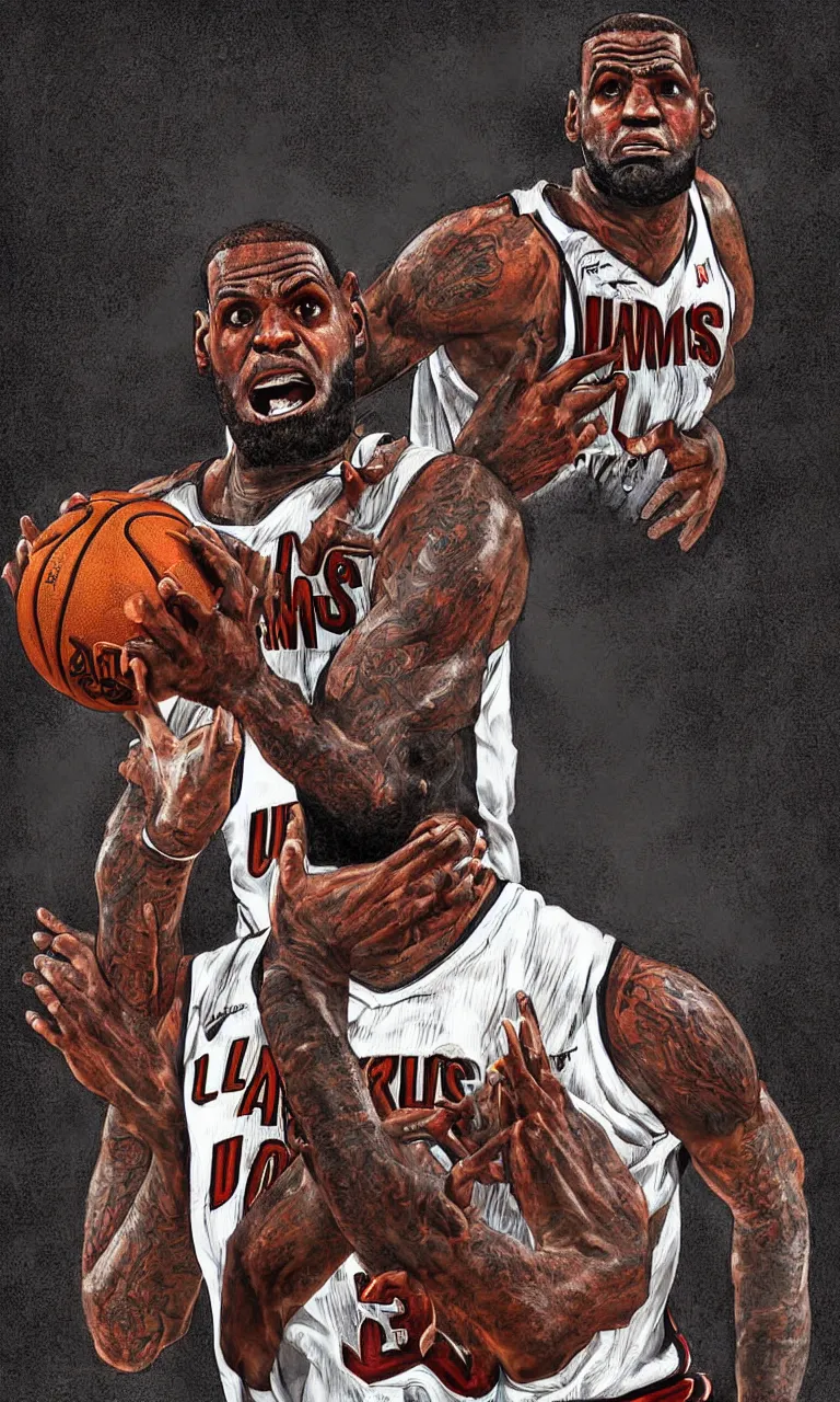 Prompt: a detailed digital art portait of angry undead lebron james, art by norman rockwell, pixar style