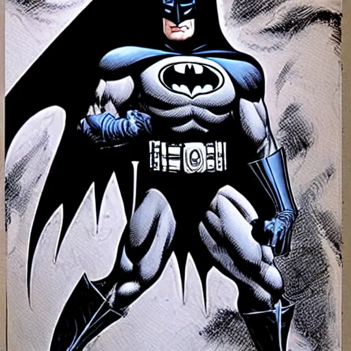 Prompt: the batman, terrifying, artwork by kelley jones