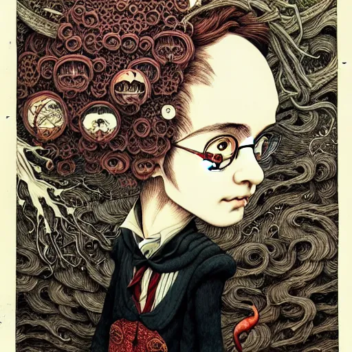 Image similar to portrait painted in jacek yerka style drawn by vania zouravliov and takato yamamoto, inspired by harry potter, intricate acrylic gouache painting, high detail, sharp high detail, artstation