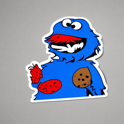 Prompt: die cut sticker, the cookie monster in techwear, splatter paint