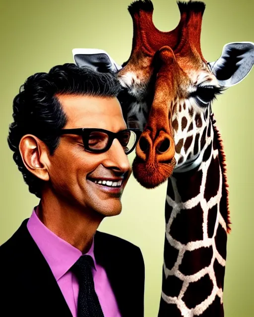 Image similar to a photo of a giraffe with jeff goldblum's face