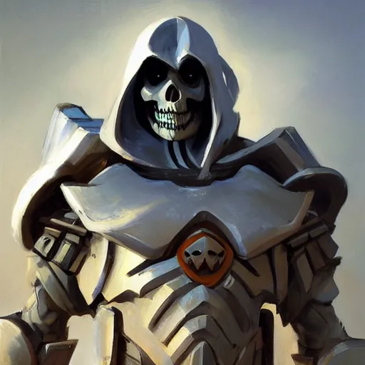 Prompt: greg manchess portrait painting of partially armored skeletor overwatch character, medium shot, asymmetrical, profile picture, organic painting, sunny day, matte painting, bold shapes, hard edges, street art, trending on artstation, by huang guangjian, gil elvgren, ruan jia, greg rutkowski, gaston bussiere