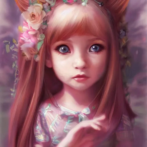 Image similar to Portrait of a beautiful little girl with big eyes, hopping for a better world free of men atrocity ,artwork by Ross Tran