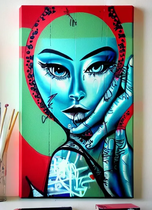 Prompt: beautiful graffiti on canvas