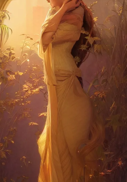 Prompt: rapunzel gold sun lights, intricate, elegant, highly detailed, digital painting, artstation, concept art, smooth, sharp focus, illustration, art by artgerm and greg rutkowski and alphonse mucha and william - adolphe bouguereau