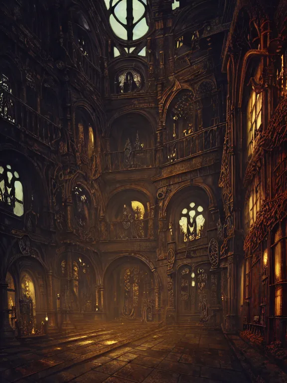 Image similar to steam necropolis, memento mori, gothic, neo - gothic, art nouveau, hyperdetailed copper patina medieval icon, stefan morrell, philippe druillet, ralph mcquarrie, concept art, steampunk, unreal engine, detailed intricate environment, octane render, moody atmospherics, volumetric lighting, ultrasharp, ominous, otherworldly